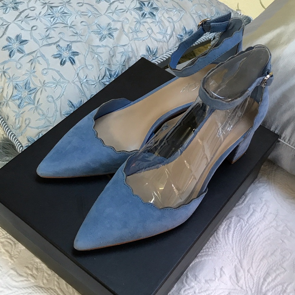 Lord & Taylor Powder Blue Suede Pointed Scalloped Ankle-Strap Heels